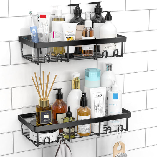 Moforoco Shower Caddy Shelf – Self-Adhesive Black Bathroom Organizer Rack for Wall, RV, Apartment, Home Storage Essentials