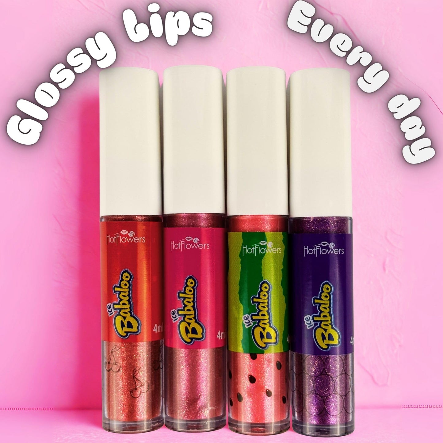 HOT FLOWERS Ice Babaloo Lip Gloss - Moisturizing Gloss with Coconut Oil - Hydrating & Flavored - 15g (Cherry)