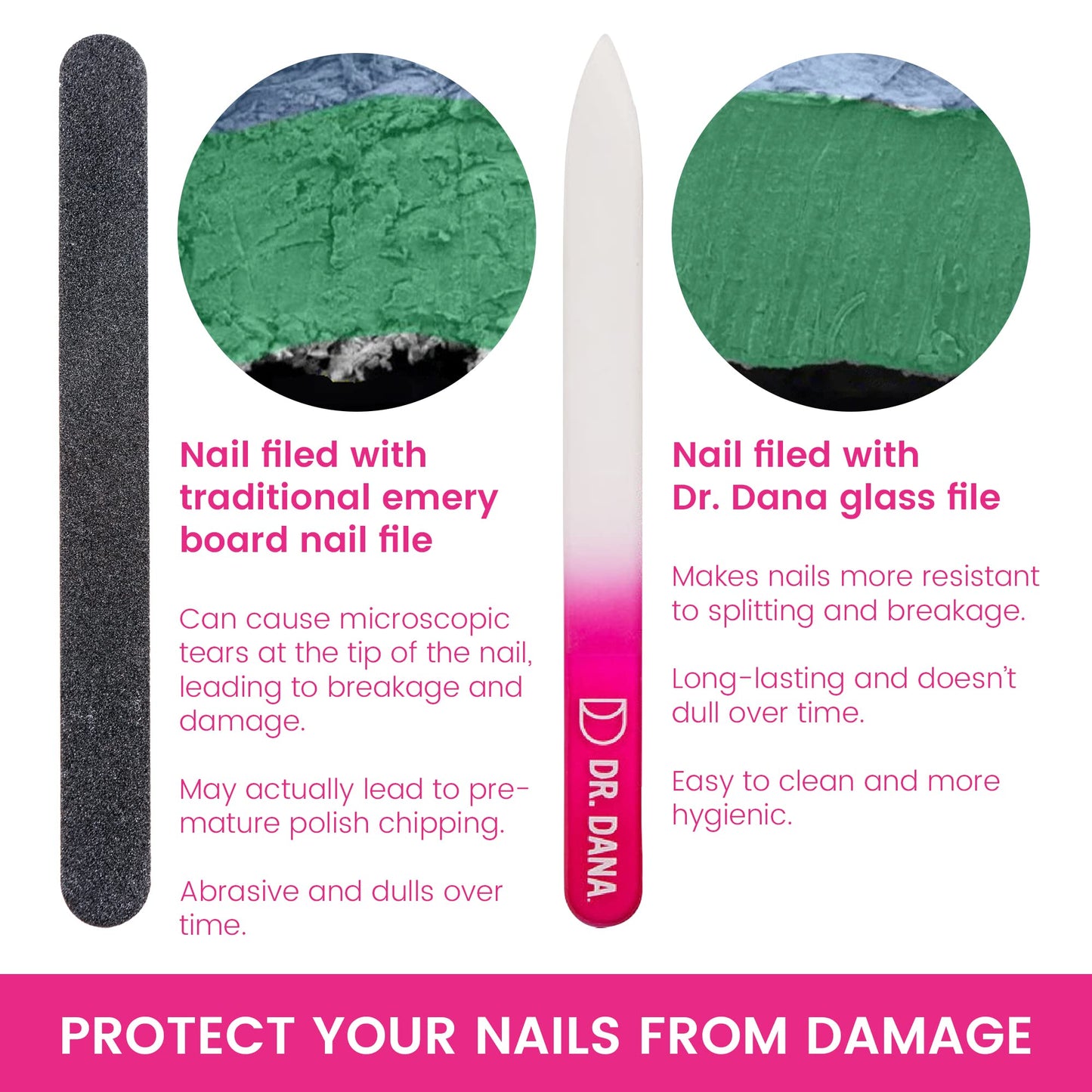 Dr. Dana Glass Nail File with Case - Premium Double-Sided Etched Crystal Nail File for Natural Nails, Protective Travel Case Included - Ideal Self