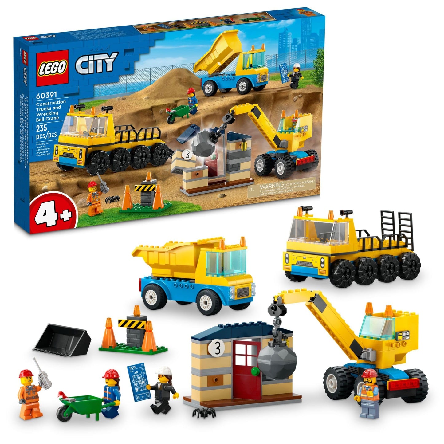 LEGO City Construction Trucks and Wrecking Ball Crane 60391 Building Toy Set for Toddler Kids Ages 4+, Includes 3 Construction Vehicles, an Abandoned…