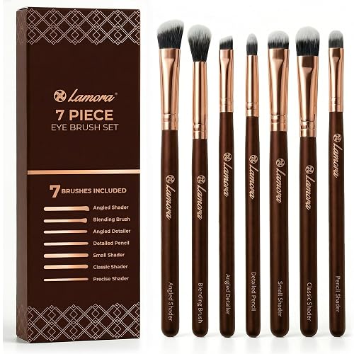 Eye Makeup Brushes Eyeshadow Brush Set - 7pcs Soft Synthetic Eyeshadow Blending Brush Kit - For Blending Eyeshadow, Eyeliner, Crease, Eyebrow - Long