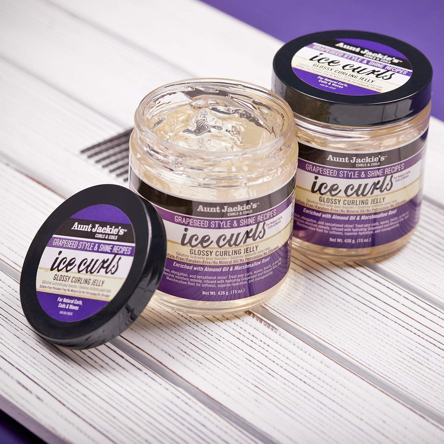 Aunt Jackie's Grapeseed Style and Shine Recipes Ice Curls Glossy Curling Jelly, Hydrates, Softens, Makes Waves, Curls and Coils Easier to Style, 15oz