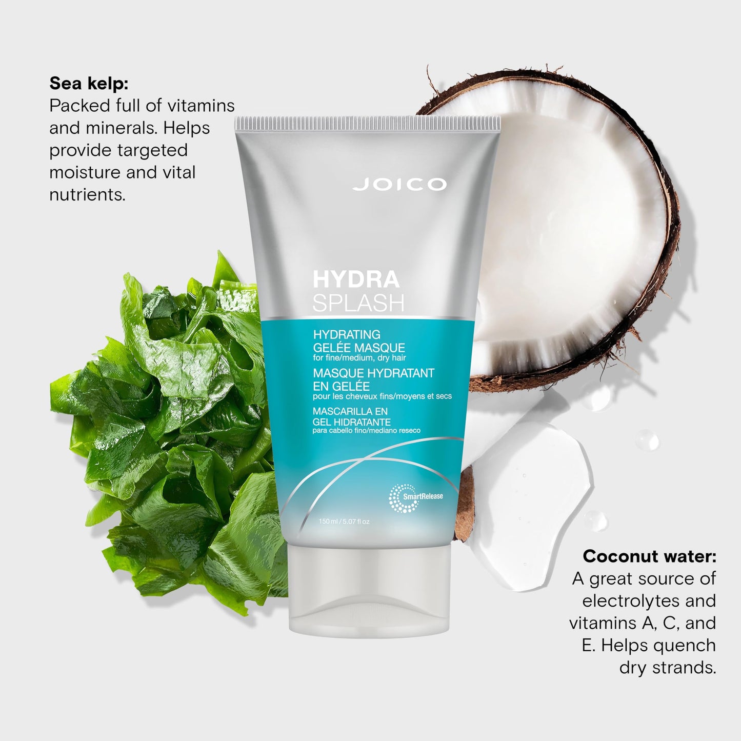 HydraSplash Hydrating Gelée Masque | For Fine, Medium, Dry Hair | Replenish Hydration | Boost Shine | With Sea Kelp & Coconut Water | 5.07 Fl Oz