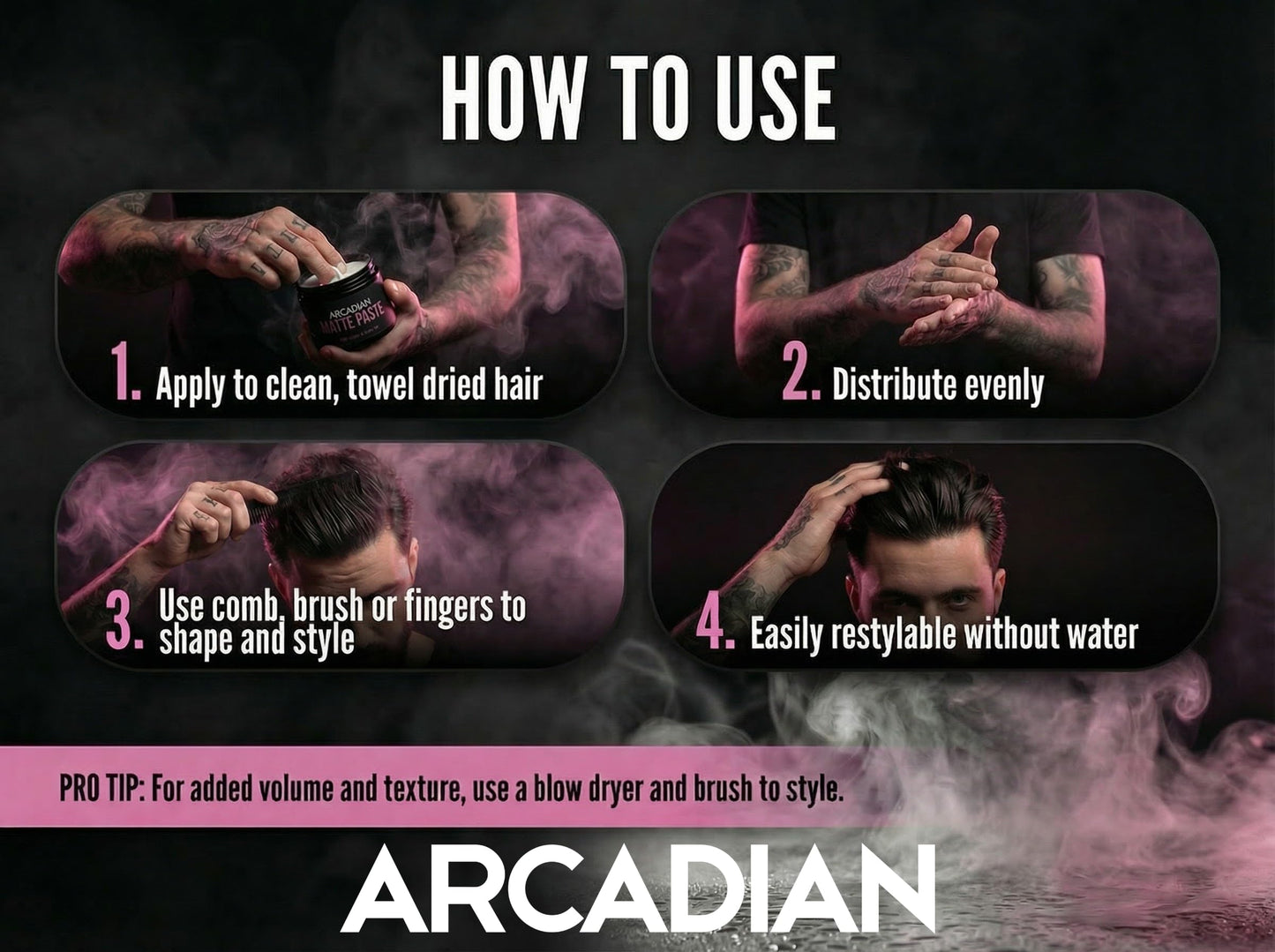 Arcadian Grooming Matte Paste Hair Clay for Men Styling - Vegan Matte Finish, Strong High Hold, 4oz