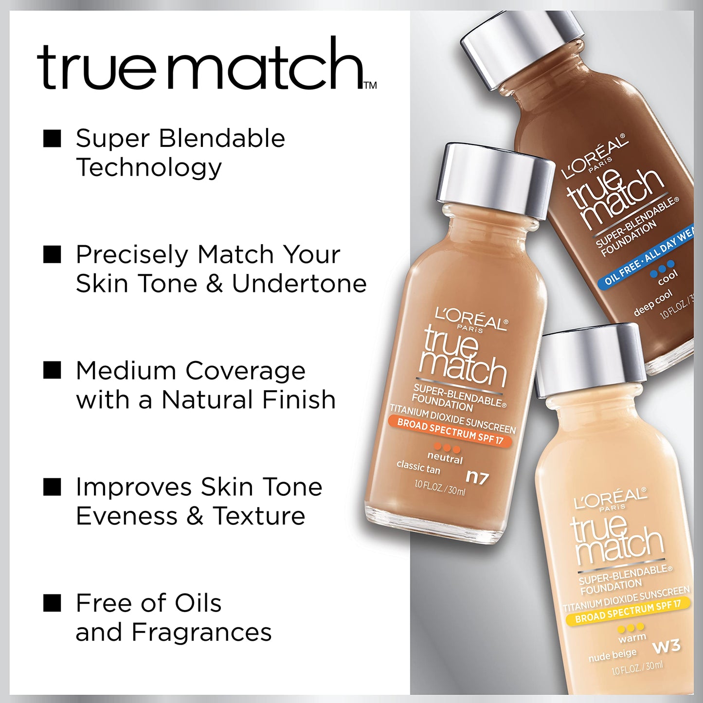 L’Oréal Paris Makeup True Match Super-Blendable Liquid Foundation, Fresh Ivory N0.5, 1 Fl Oz,1 Count