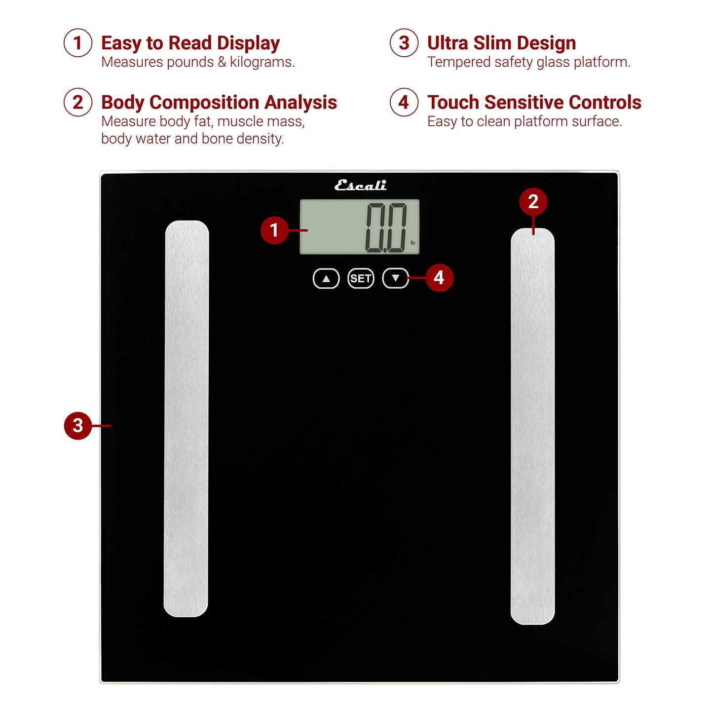 Escali Complete Health Body Composition Scale with Bioelectrical Impedance Analysis Technology, Measures Body Fat Percentage, Body Water, Lean Muscle…