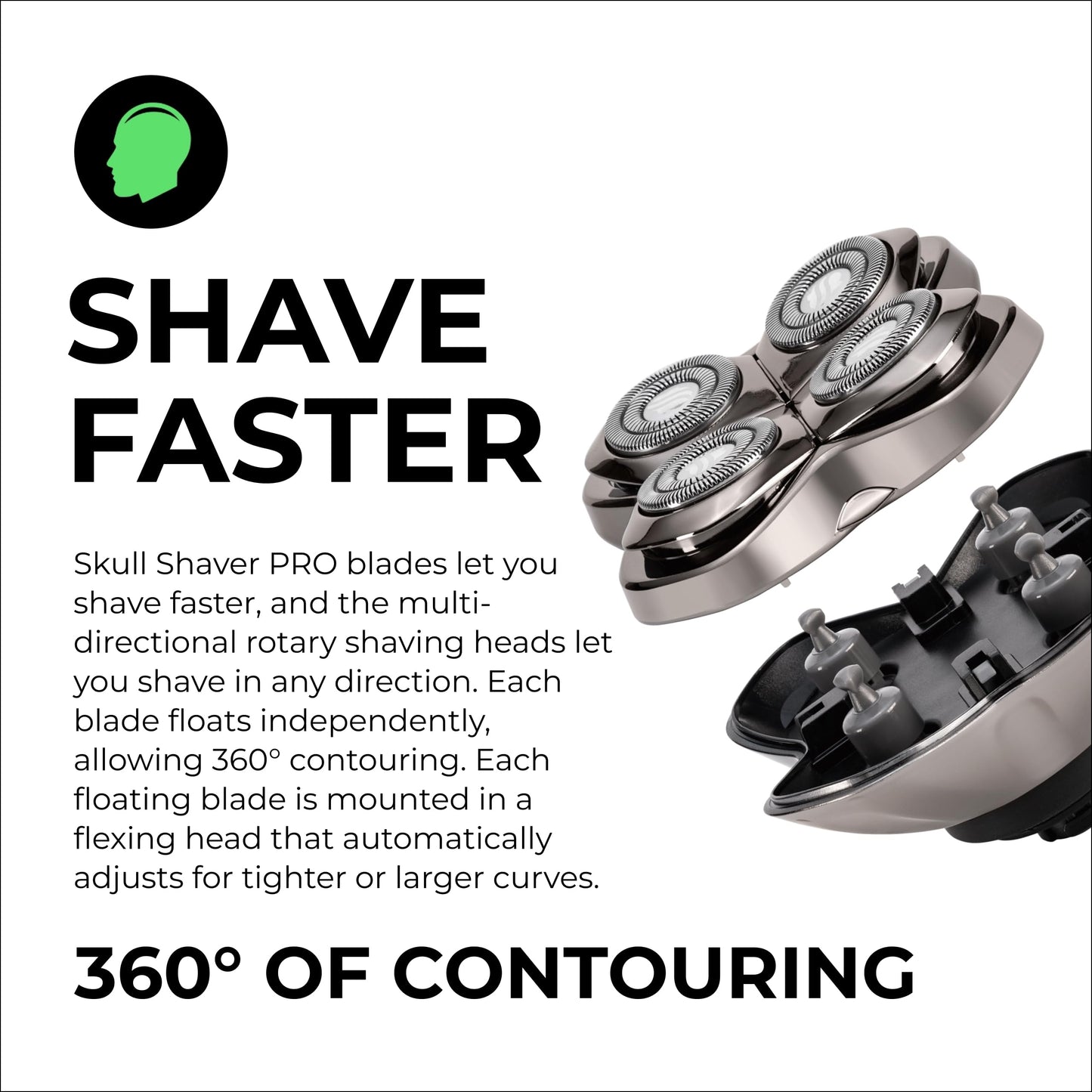 Skull Shaver Forte PRO 4 Head Replacement Blade - Shaver Blade for Wet & Dry Shaving - Rotary Heads Design - Japanese Stainless Steel - Compatible Beauty and Personal Care Skull Shaver