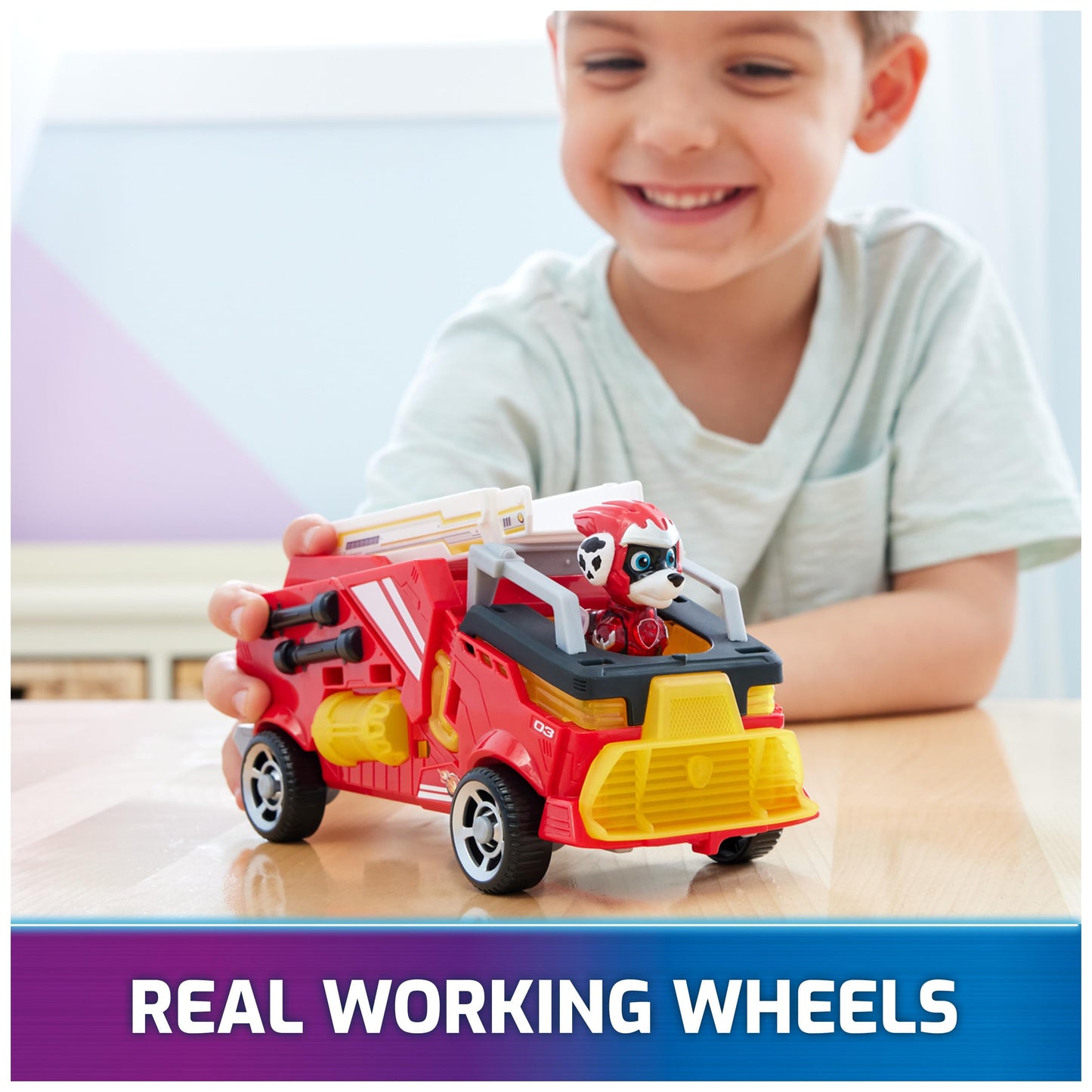 PAW Patrol: The Mighty Movie, Firetruck Toy with Marshall Mighty Pups Action Figure, Lights and Sounds, Kids Toys for Boys & Girls 3+