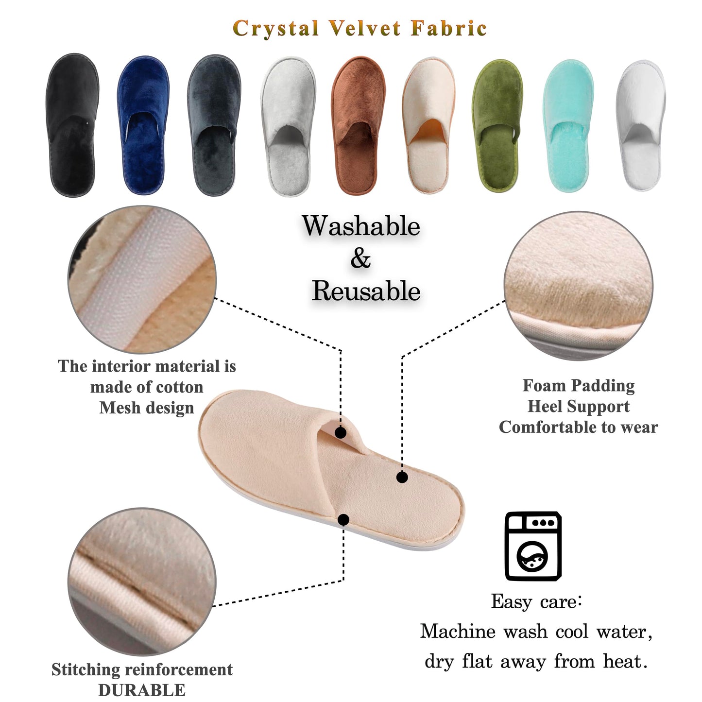 6 Pairs Spa Slippers, Non Slip Disposable Slippers For Guest Washable Beauty and Personal Care OSTADARRA