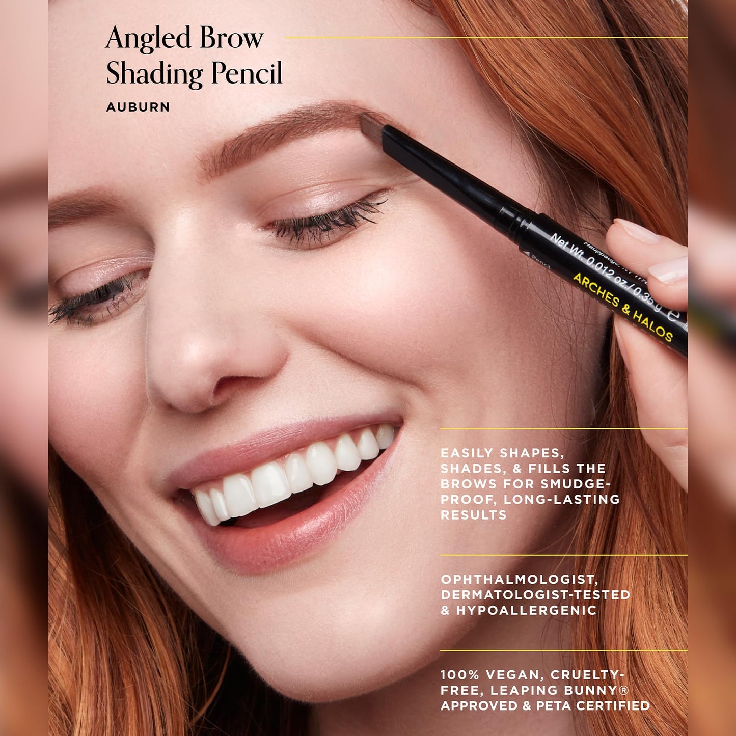 Arches & Halos Angled Brow Shading Pencil - Double Sided Eyebrow Filler and Spoolie - Angled Brush Design for Precise Shaping and Styling - Buildable