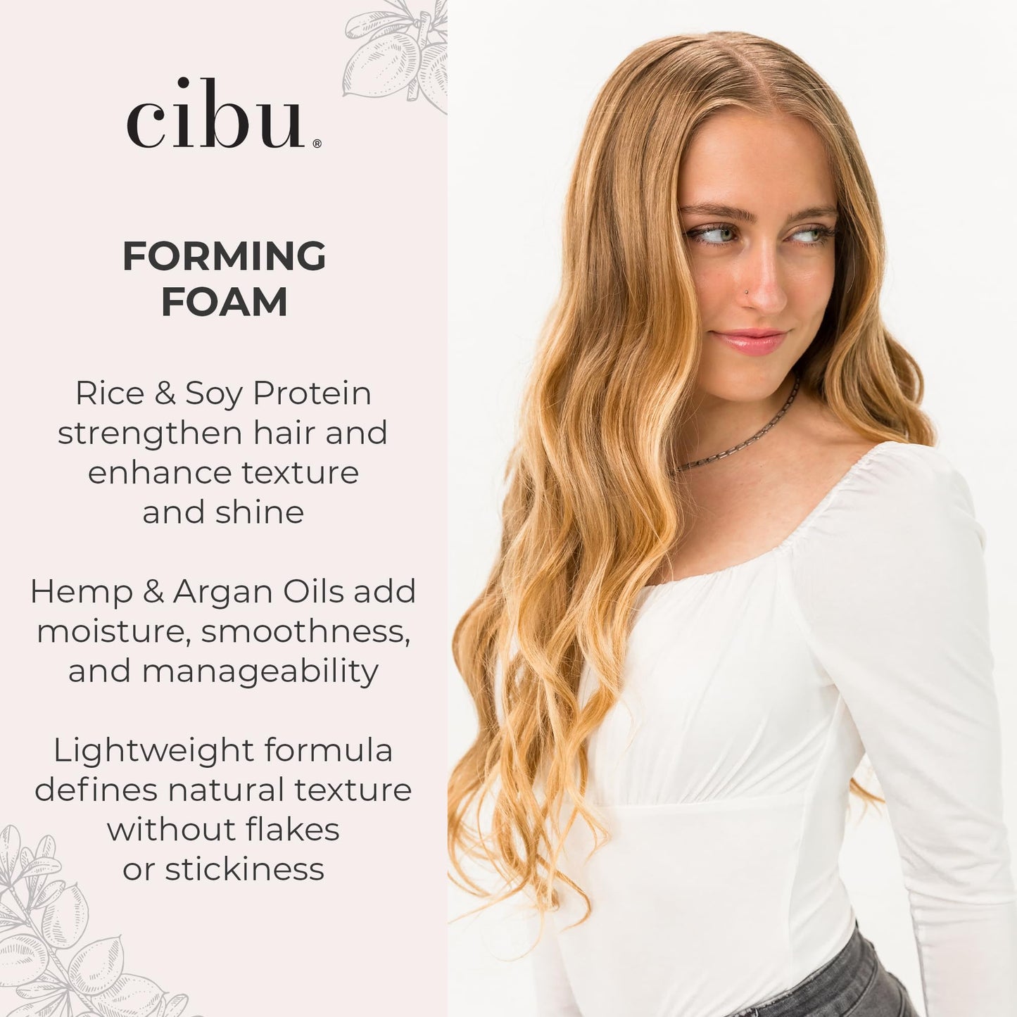 CIBU Styling Foam - Hair Styling Agent, Forming Foam, 9 Fl Oz, Frizz Control, Lightweight Mousse, Nutrient Rich Rice Soy Protein Hemp Argan Seed Oils