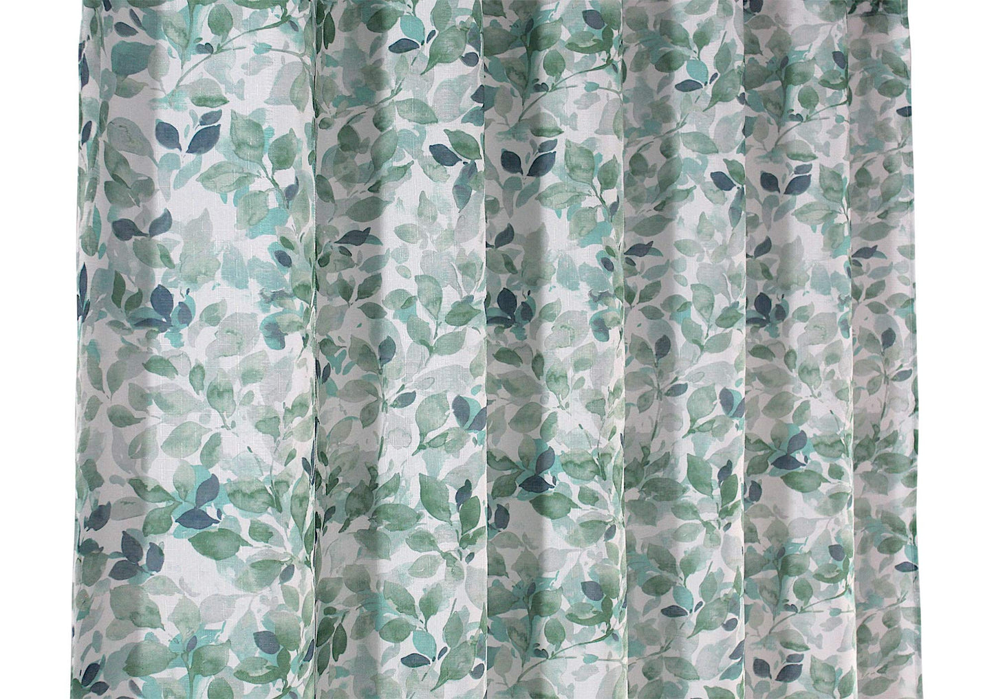 VCNY Home Bathroom Fabric Shower Curtain: Lush Nature Teal Blue Green White Leaf Pattern on Faux Linen