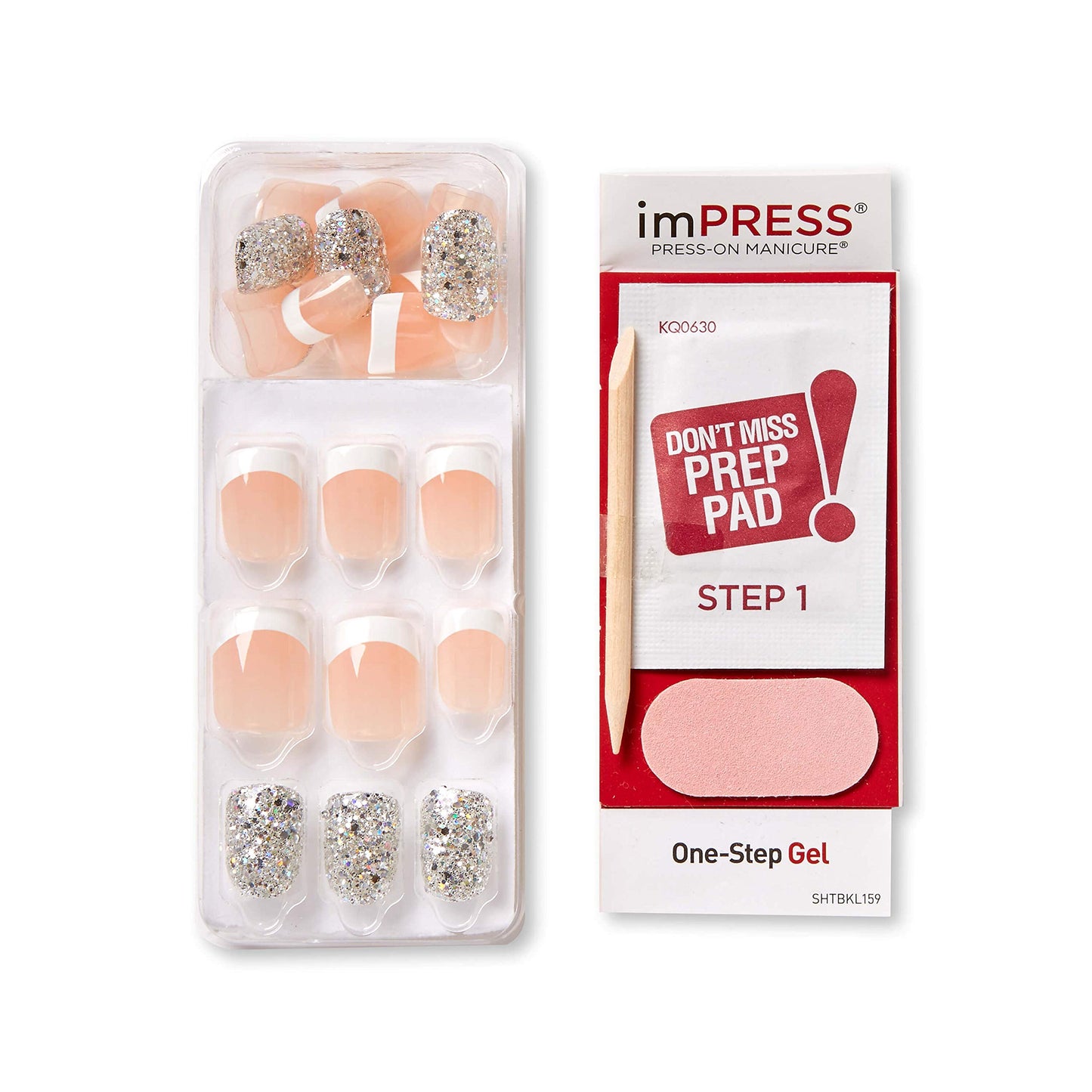 KISS imPRESS Press-On Manicure, Nail Kit, PureFit Technology, Short Press-On Nails, 'Time Slip', Includes Prep Pad, Mini Nail File, Cuticle Stick,