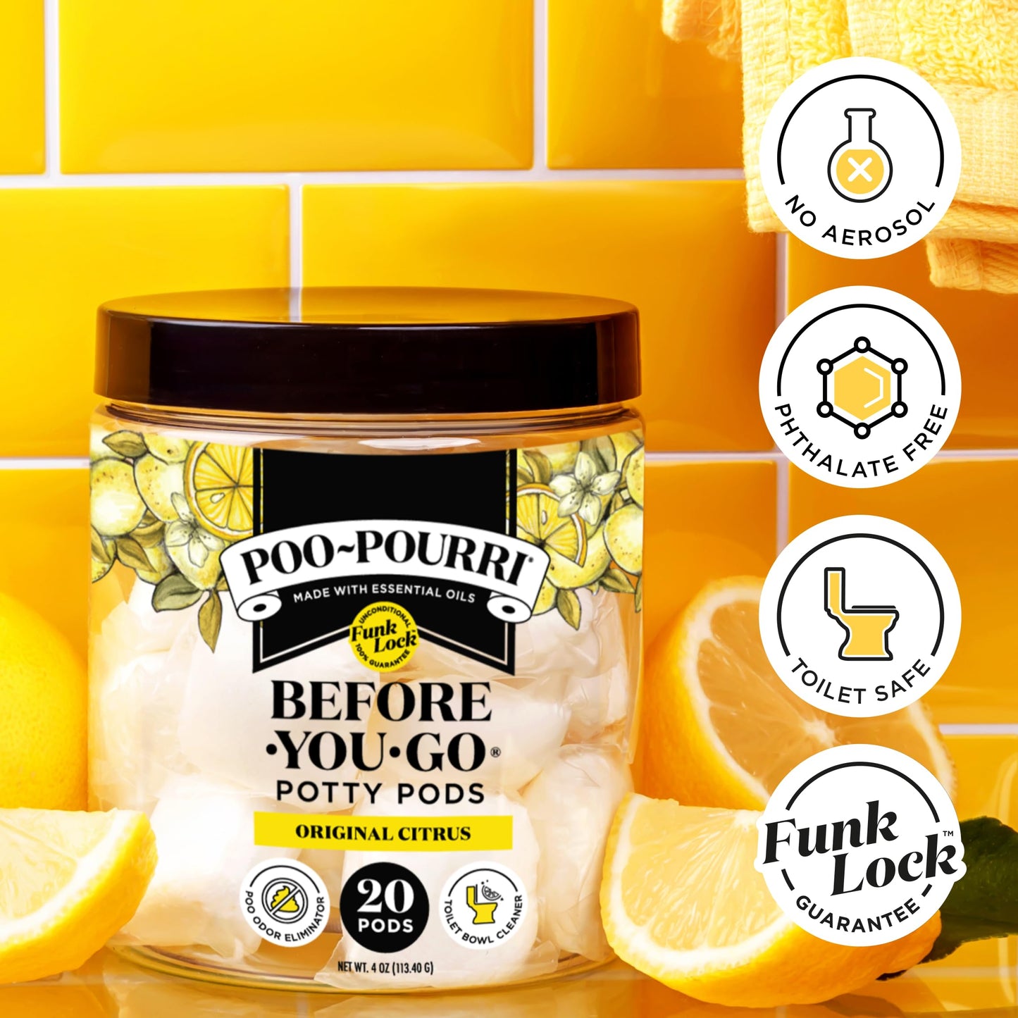Poo-Pourri Citrus Potty Pods 20ct – Toilet Odor Remover & Cleaner with Essential Oils – Lemon, Bergamot & Lemongrass Scent
