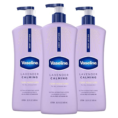 Vaseline Intensive Care Calm Healing Body Lotion 3 count for Dry Skin Made with Ultra-Hydrating Lipids and Lavender Extract to Heal and Restore Dry