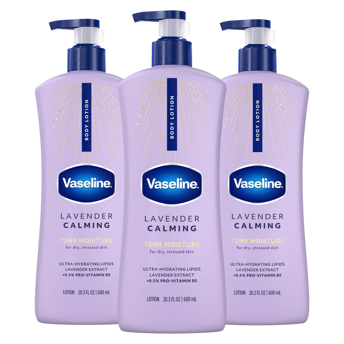 Vaseline Intensive Care Calm Healing Body Lotion 3 count for Dry Skin Made with Ultra-Hydrating Lipids and Lavender Extract to Heal and Restore Dry