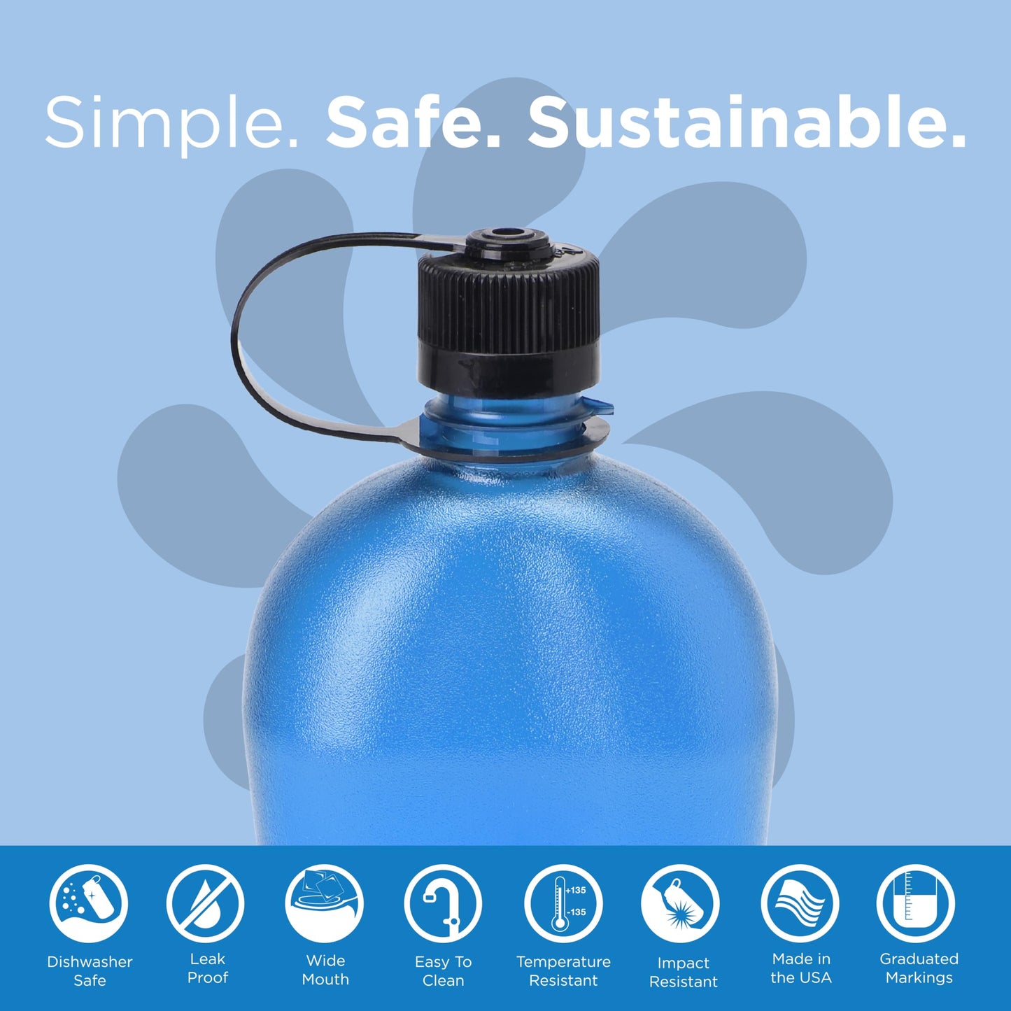 Nalgene Sustain Tritan BPA-Free Oasis Water Bottle Made with Material Derived from 50% Plastic Waste (Using ISCC Certified Mass Balance), 32 OZ, Blue
