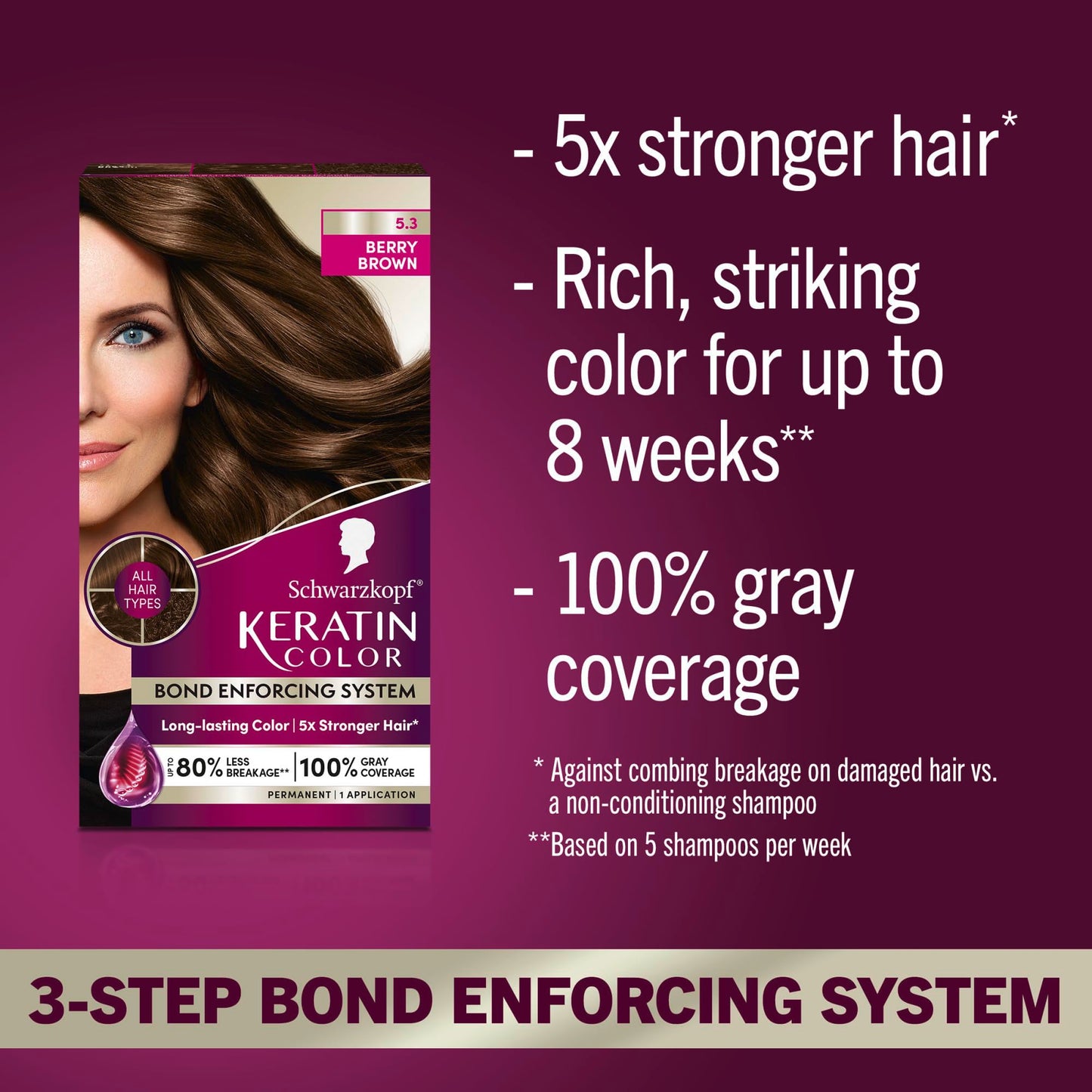 Schwarzkopf Keratin Color Anti-Age Hair Color Cream, 5.3 Berry Brown (Packaging May Vary), Pack of 1