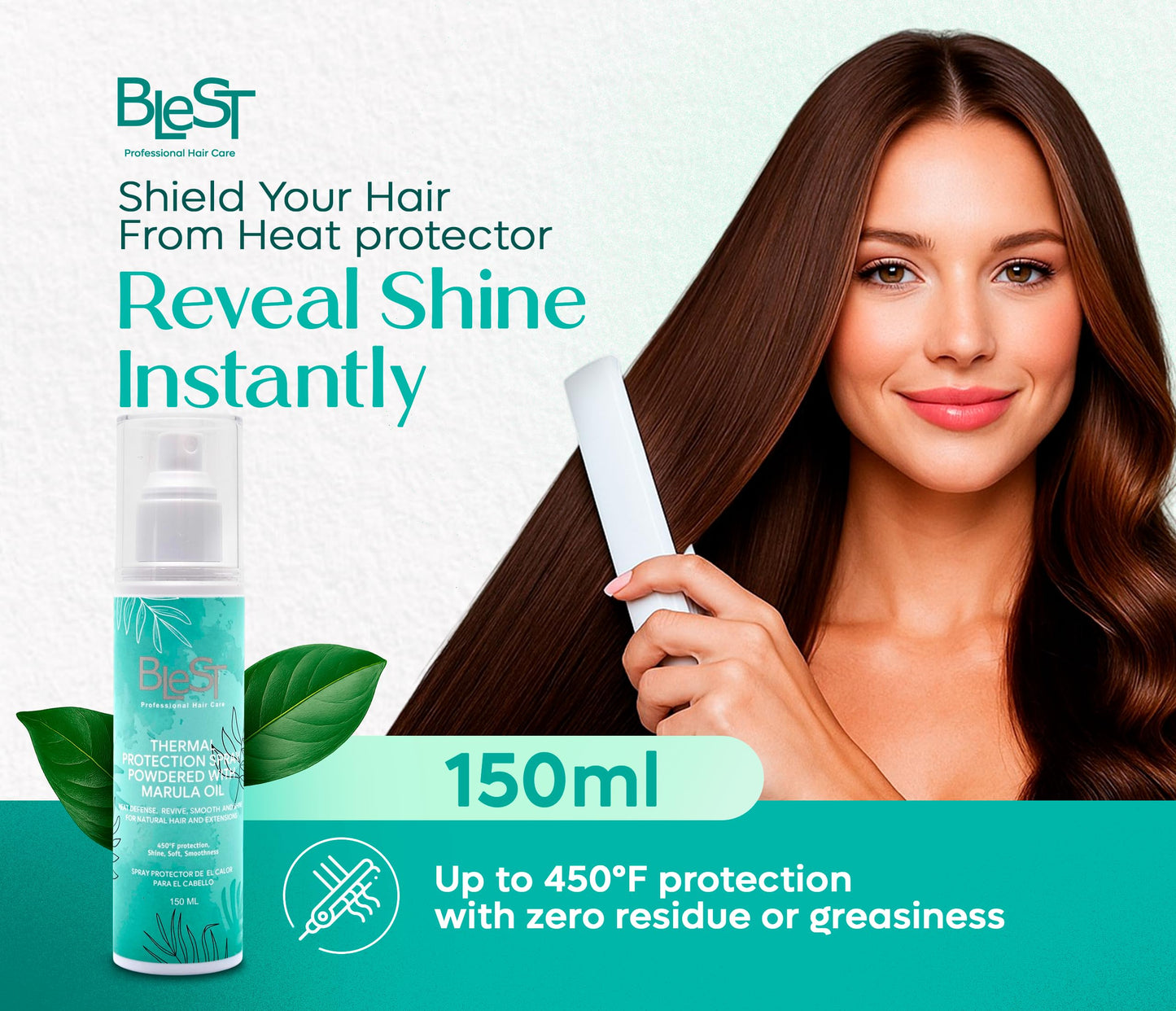 BLEST PROFESSIONAL HAIR CARE Thermal Protection Spray with Marula Oil - Heat Protectant Spray for Hair & Extensions - Vegan Hair Heat Protectant