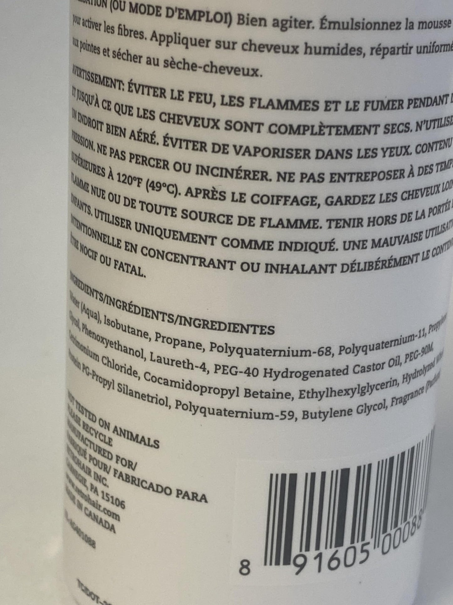 RETRO HAIR FIBER FOAM TEXTURE MOUSSE - VOLUME, TEXTURE, SHINE - 8oz