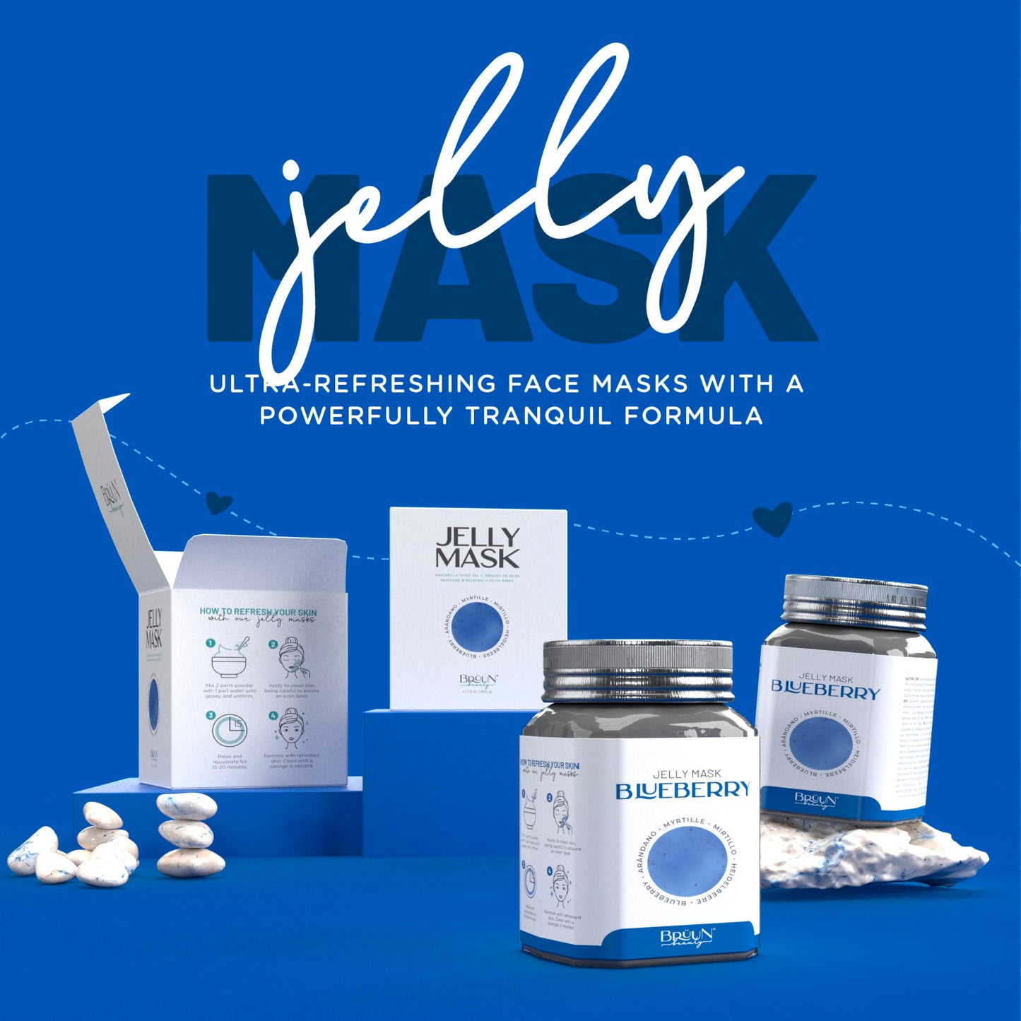 BRÜUN Jelly Mask Jar Blueberry Burst Peel-Off Face Care Rubber Mask - A 23 fl oz Skin Care Moisturizing Gel Mask Jar Spa Set for Men, Women and Adults