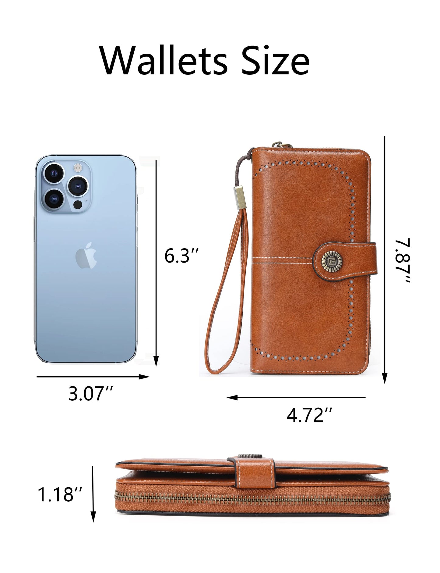 JJUQ Womens Wallet Leather Large Capacity Card Holder Zipper Wristlet Wallets for Women-brown