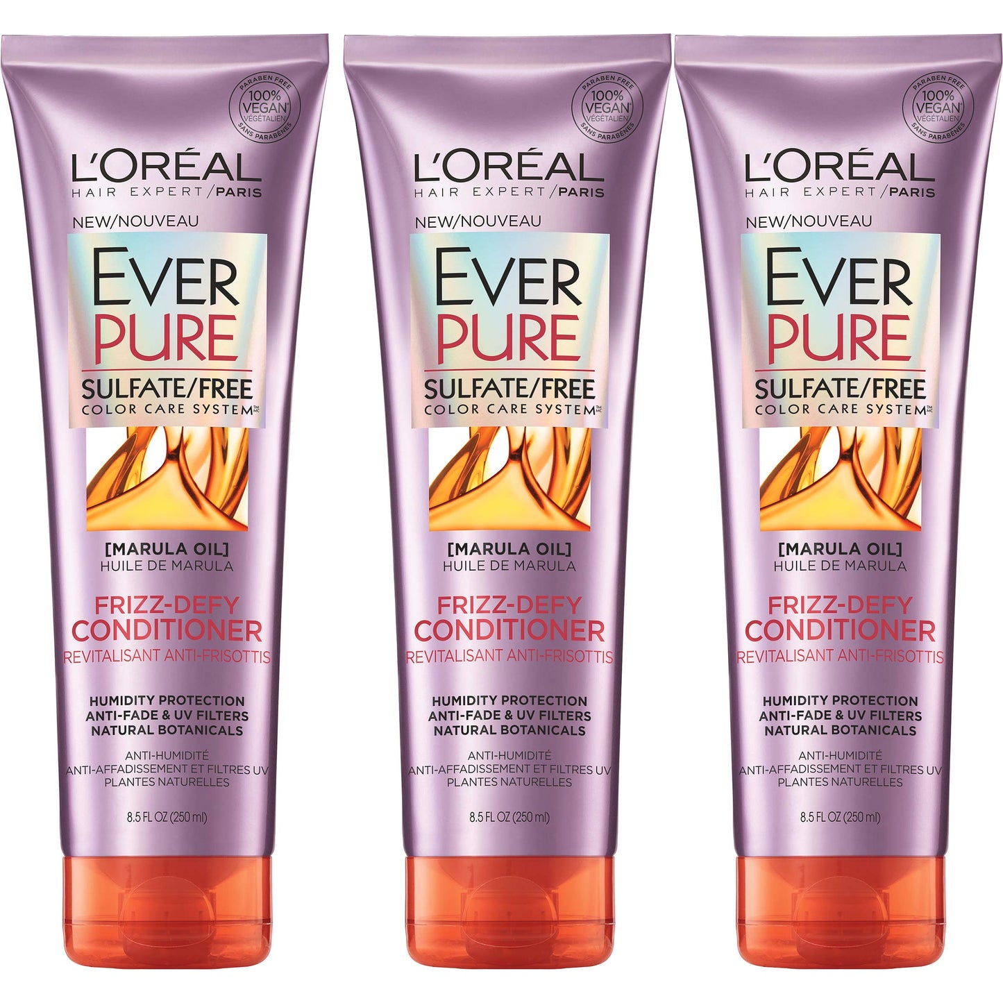 L'Oreal Paris Hair Care Everpure Sulfate Free Frizz-Defy Conditioner, 3 Count