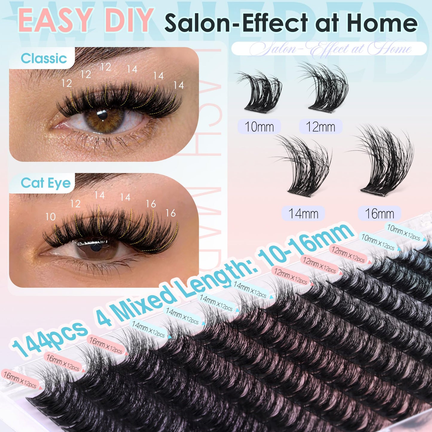 Winifred Lash Clusters Kit Wispy Cluster Eyelash Extensions Fluffy Eyelash Clusters Kit Natural DIY Lash Clusters 10-16mm Lash Extensions D Curve Beauty and Personal Care Winifred