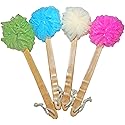4 Pack Shower Loofah Body & Back Scrubber - Exfoliating Loofah luffa loofa Bath Brush On a Stick - with Long Wooden Handle Back Brush for Men & Women