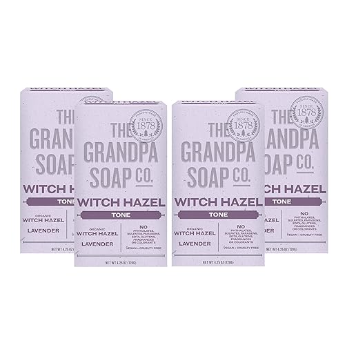 The Grandpa Soap Company Witch Hazel Bar Soap - Gently Tones Skin, With Witch Hazel and Lavender, Provides a Relaxing Effect, Vegan, For Face