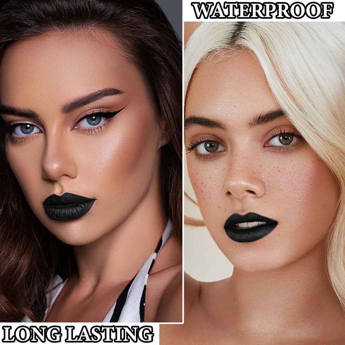 Black Matte Lipstick,2 Pcs Black Matte Lip Liner and Liquid Lipstick Set,Waterproof Long Lasting Lip Gloss Stain,Matte Liquid Lipstick