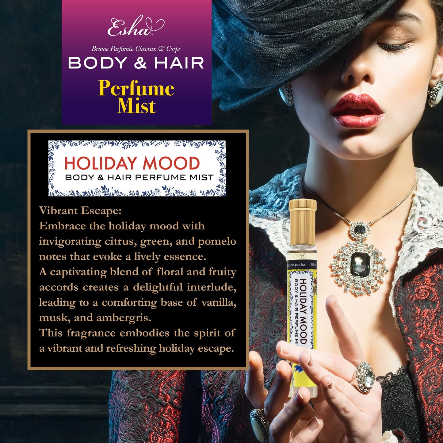 Esha Body & Hair Perfume Mist - Eau de Parfum for Women - Infused with Betaine - Citrusy, Green and Pomelo Freshness - (HOLIDAY MOOD) Beauty & Personal Care Esha