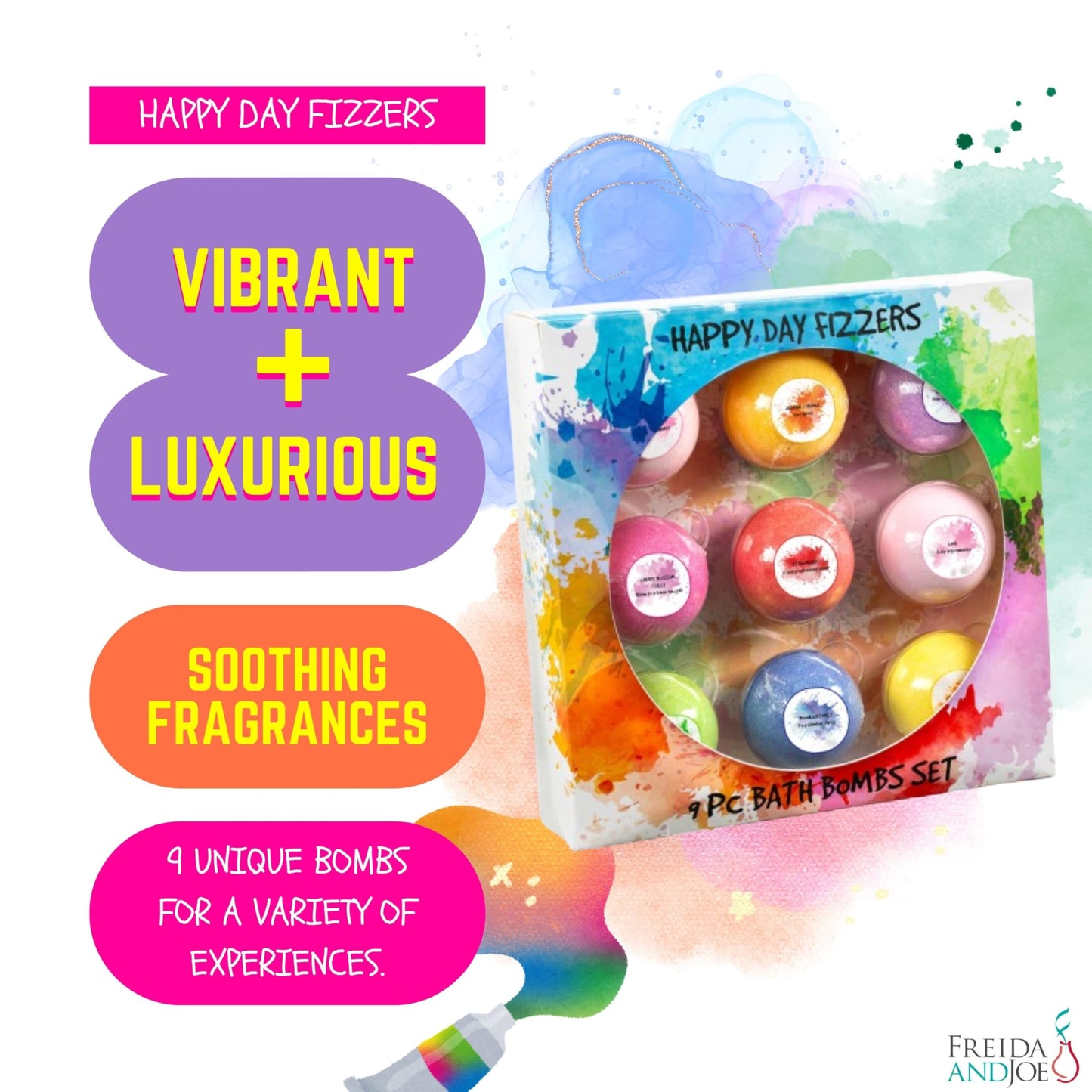 Happy Day Fizzers Aromatherapy 9 Pcs Large Bath Bomb Gift Set for Women - Relaxing Aromatherapy Home Spa Birthday Christmas Gifts for Mom (Happy Day…