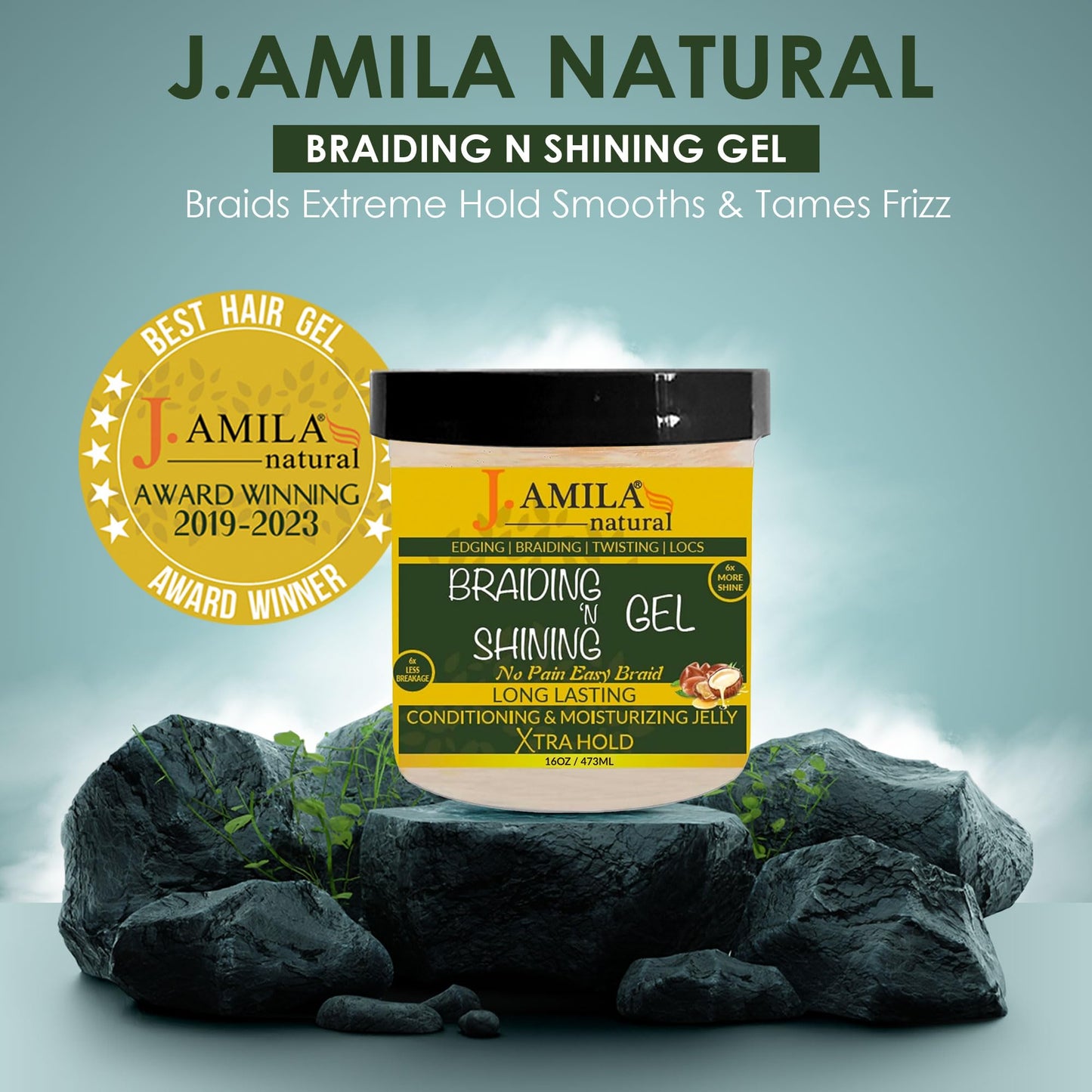 J. AMILA Natural Award-Winning Braiding & Shining Gel 16oz - Extreme Hold, Moisturizing & Conditioning for Smooth, Long-Lasting Styles