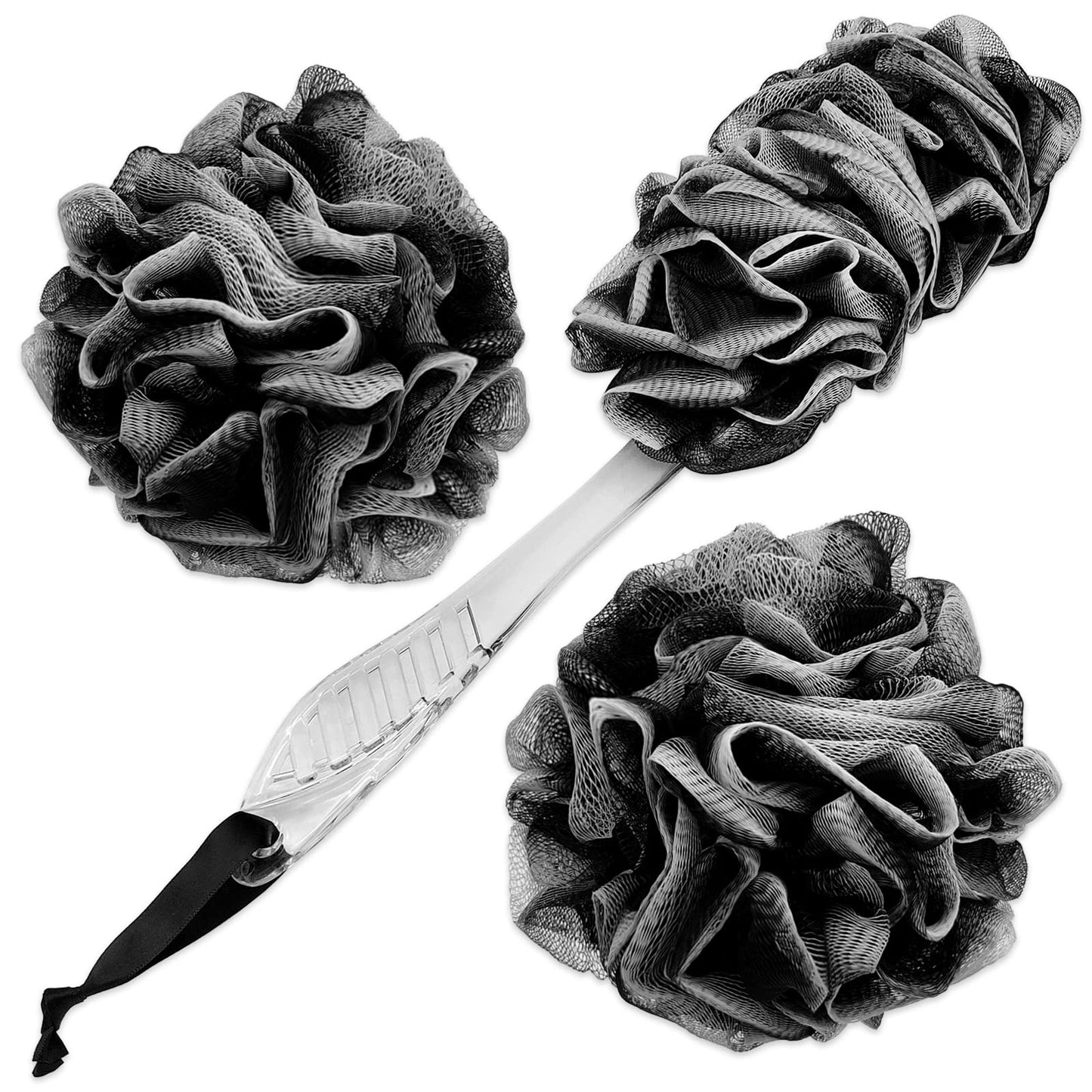 Loofah Handled Back Brush for Shower & Bath Shower Scrubber Bouquet Sponge,1 Pack Long Handled Shower Sponge,2 Pack 75g XL Exfoliate Charcoal Mesh