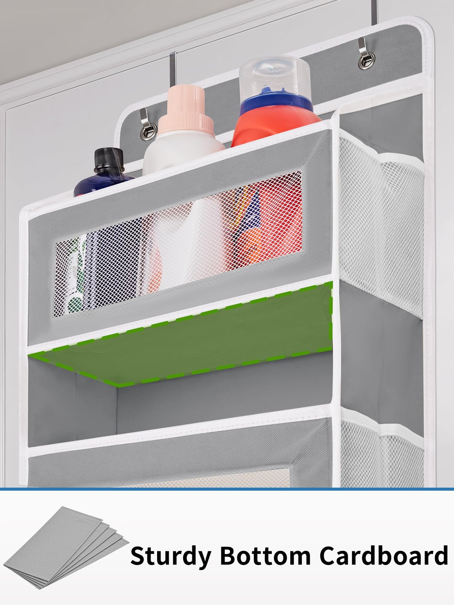 JARLINK Over the Door Organizer – 5-Shelf Hanging Storage with Large Pockets, 44lb Capacity – for Bedroom, Bathroom, Pantry – Grey