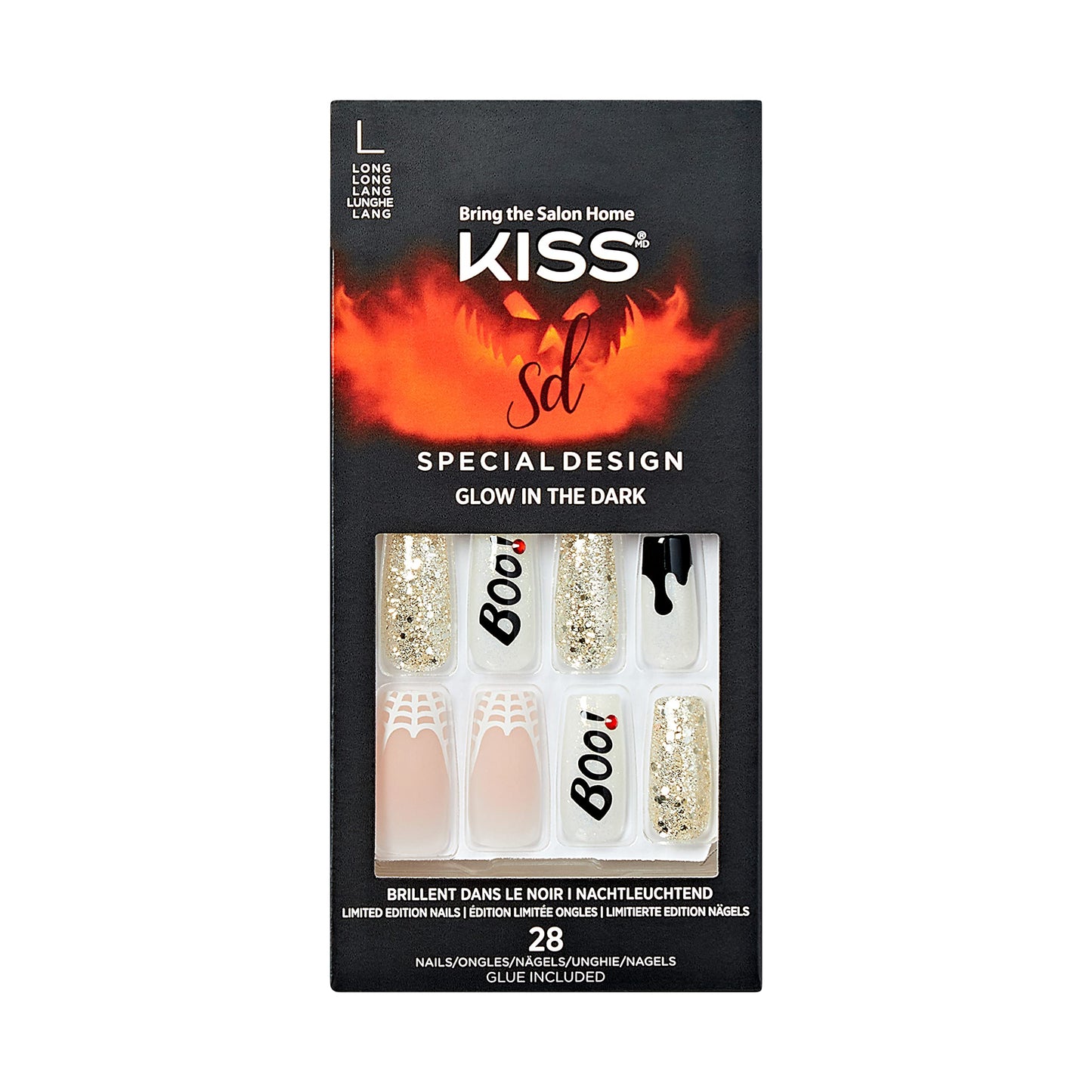 KISS Special Design Halloween Fake Nails, Glow-In-The-Dark, Style ‘Party Till I Die’, with Pink Gel Nail Glue, Mini Nail File, Manicure Stick, & 28 Beauty & Personal Care KISS