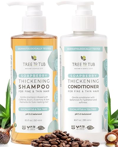 Tree To Tub Volumizing Biotin Shampoo and Conditioner Set - Activating Caffeine for Fuller Hair, Thickening Shampoo and Conditioner for Women & Men