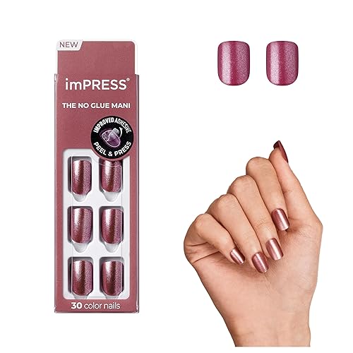 KISS imPRESS Color Press-On Manicure, Gel Nail Kit, PureFit Technology, Short Length, “Peanut Pink”, Polish-Free Solid Color Mani, Includes Prep Pad