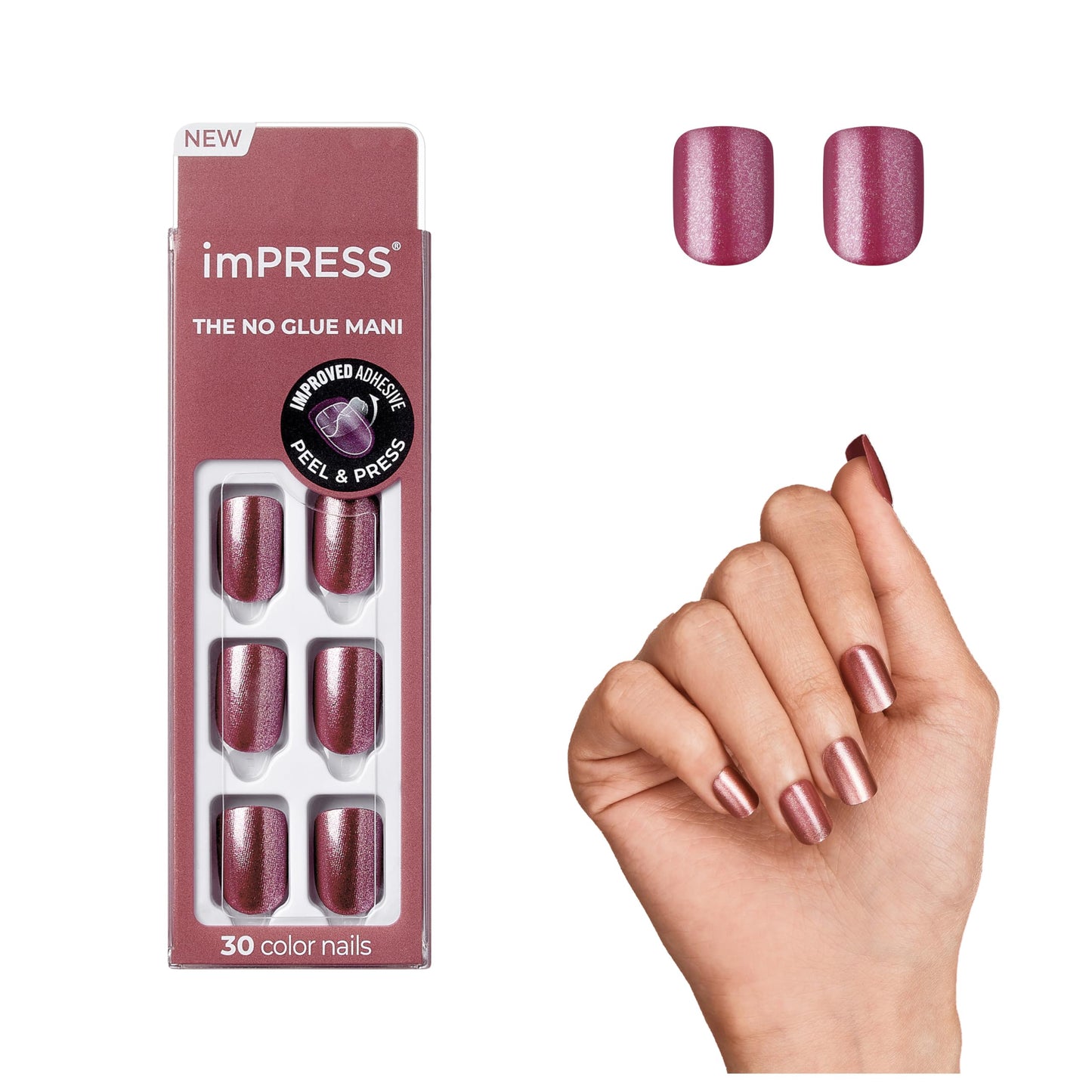 KISS imPRESS Color Press-On Manicure, Gel Nail Kit, PureFit Technology, Short Length, “Peanut Pink”, Polish-Free Solid Color Mani, Includes Prep Pad