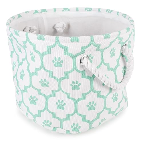 Bone Dry Pet Storage Collection Lattice Paw Print, Small Round, White/Aqua