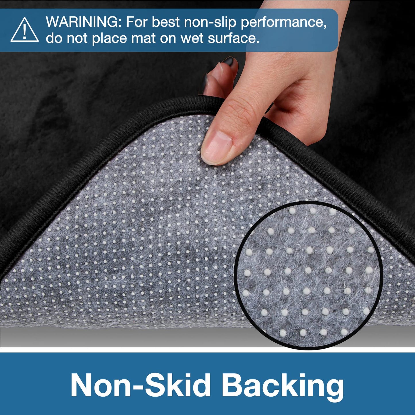 YOUTHLOTUS Black Memory Foam Bathroom Runner Rug Long Narrow Bath Mat Non Slip Soft Absorbent Washable Plush Microfiber Bathrug,16" x 47"