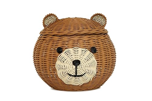 G6 COLLECTION Bear Rattan Storage Basket With Lid Decorative Bin Home Decor Hand Woven Shelf Organizer Cute Handmade Handcrafted Gift Art Decoration…