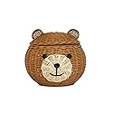 G6 COLLECTION Bear Rattan Storage Basket With Lid Decorative Bin Home Decor Hand Woven Shelf Organizer Cute Handmade Handcrafted Gift Art Decoration…