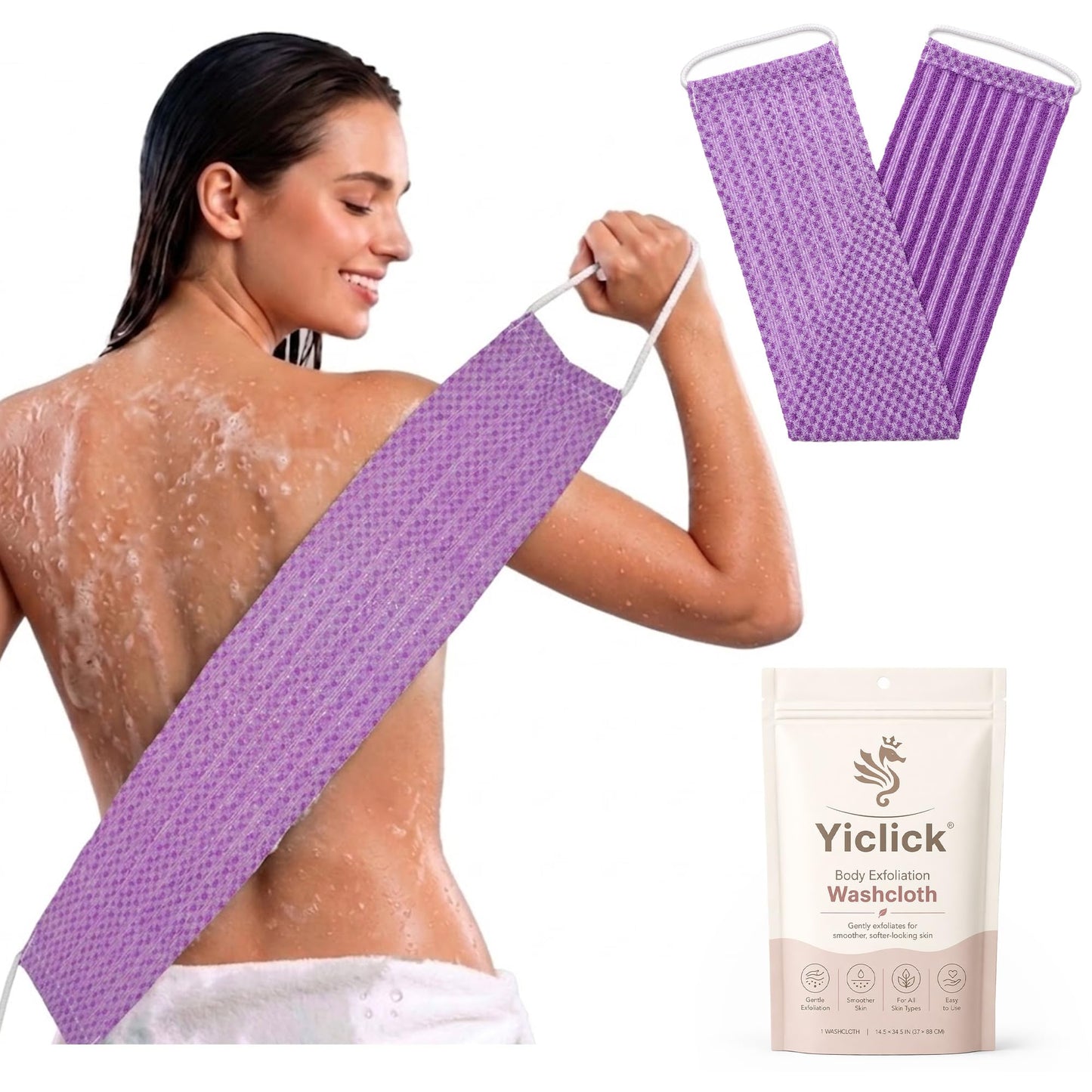 Yiclick Dual-Textured Exfoliating Washcloth Towel - Back Scrubber for Use in Shower Bath, Exfoliating Body Scrubber Exfoliator, Japanese Exfoliate Beauty and Personal Care Yiclick Default Title