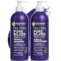 KESMEDIK Tea Tree Purple Shampoo & Conditioner Set with Rosemary & Aloe, Professional Anti Brass Toner, Removes Yellow Tones for Gray, Bleached, White