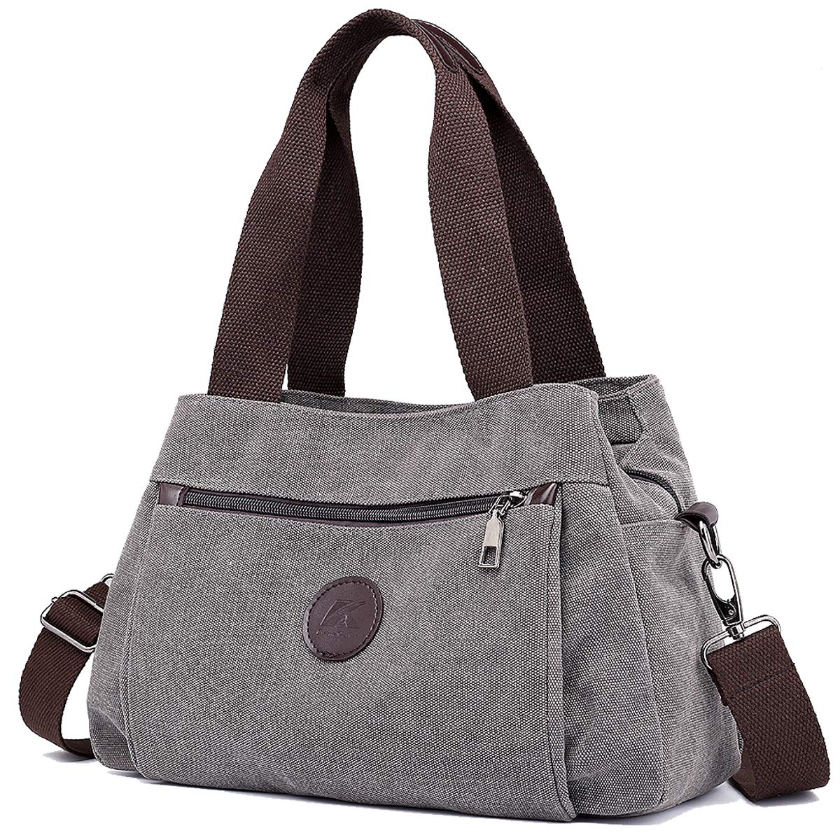 DOURR Hobo Handbags Canvas Crossbody Bags for Women, Multi Compartment Tote Purse Medium Satchel (Gray)