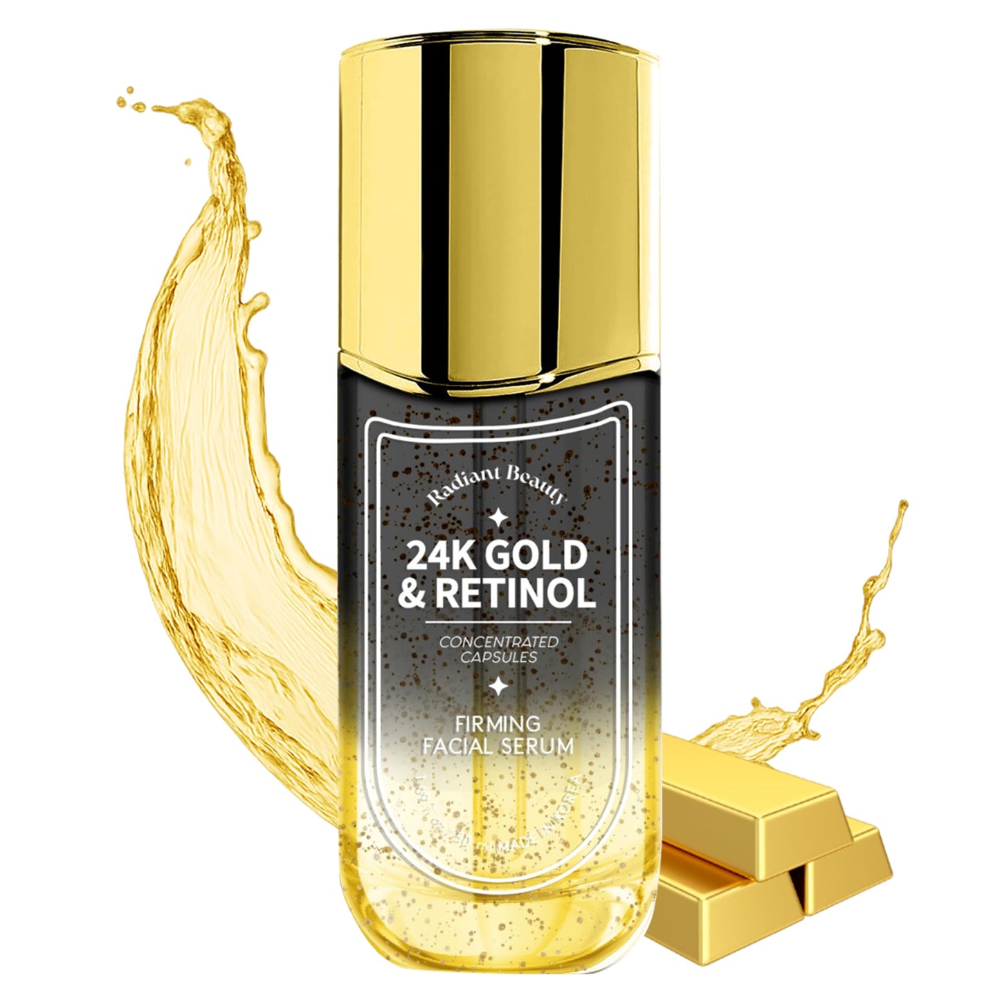 Radiant Beauty 24K Gold & Retinol Firming Serum - Moisturizing, & Protecting - Reduces Dark Spots & Wrinkles - Dermatologist Tested, Korean Skin Care