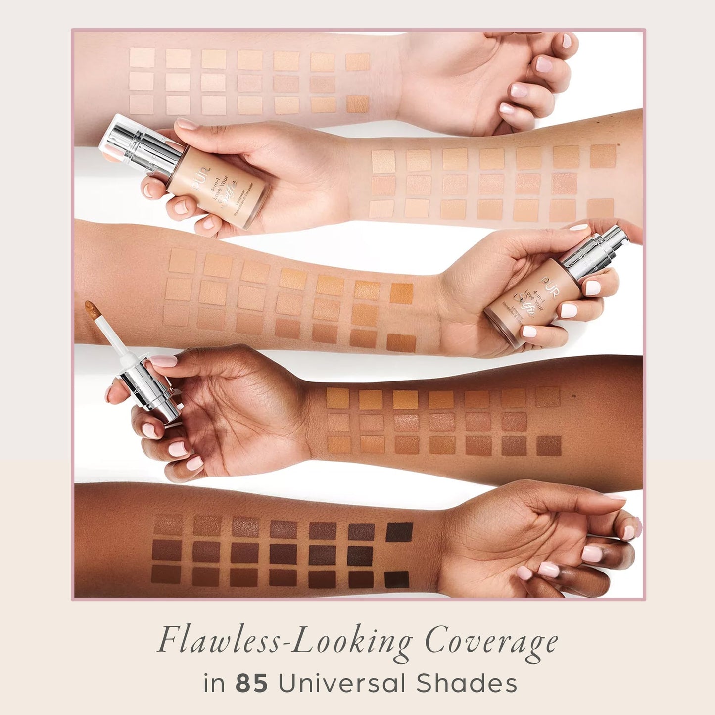 PÜR MINERALS 4-in-1 Love Your Selfie Foundation & Concealer - Longwear Full Coverage Liquid Makeup Foundation with Hydrating Blend