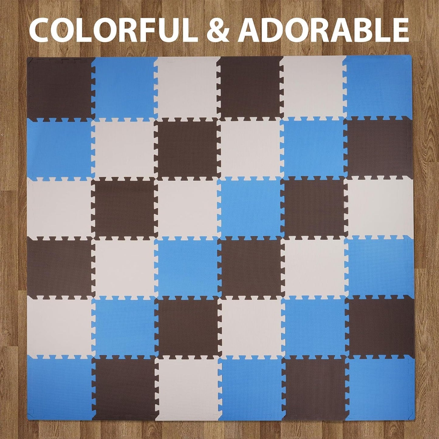 BalanceFrom Puzzle Play Mat – 36 Interlocking Foam Floor Tiles, Blue/Brown/Beige, Soft Playroom Flooring for Indoor & Outdoor Playpen